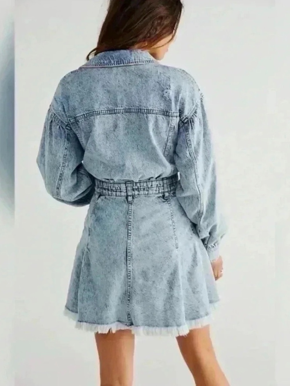 NWT We The Free | Free People | Chain of Command Denim Mini Dress frayed - SZ M - Picture 2 of 8